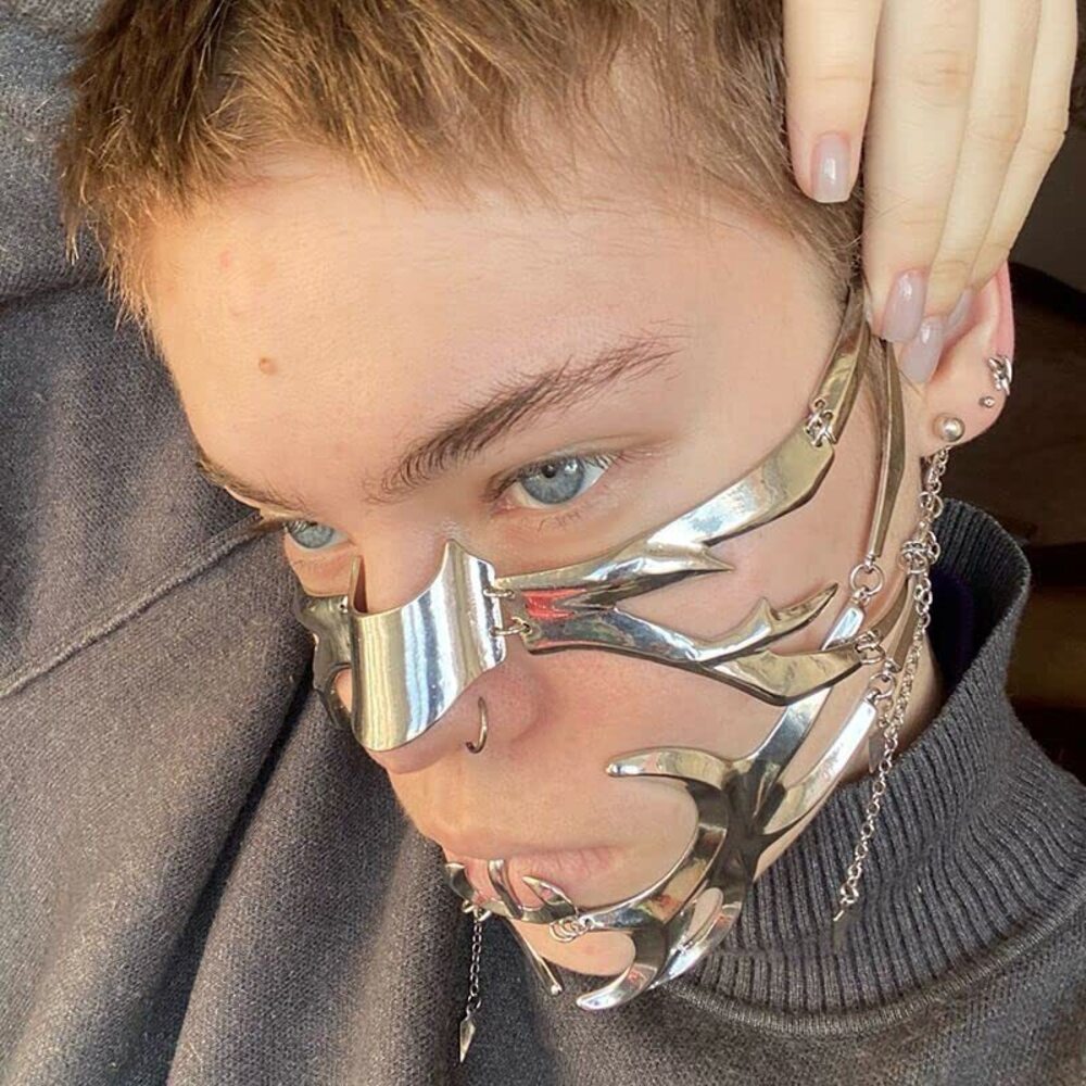 7588 Cyberpunk Cyborg Masquerade Half Face Mardi Gras Metal Mask